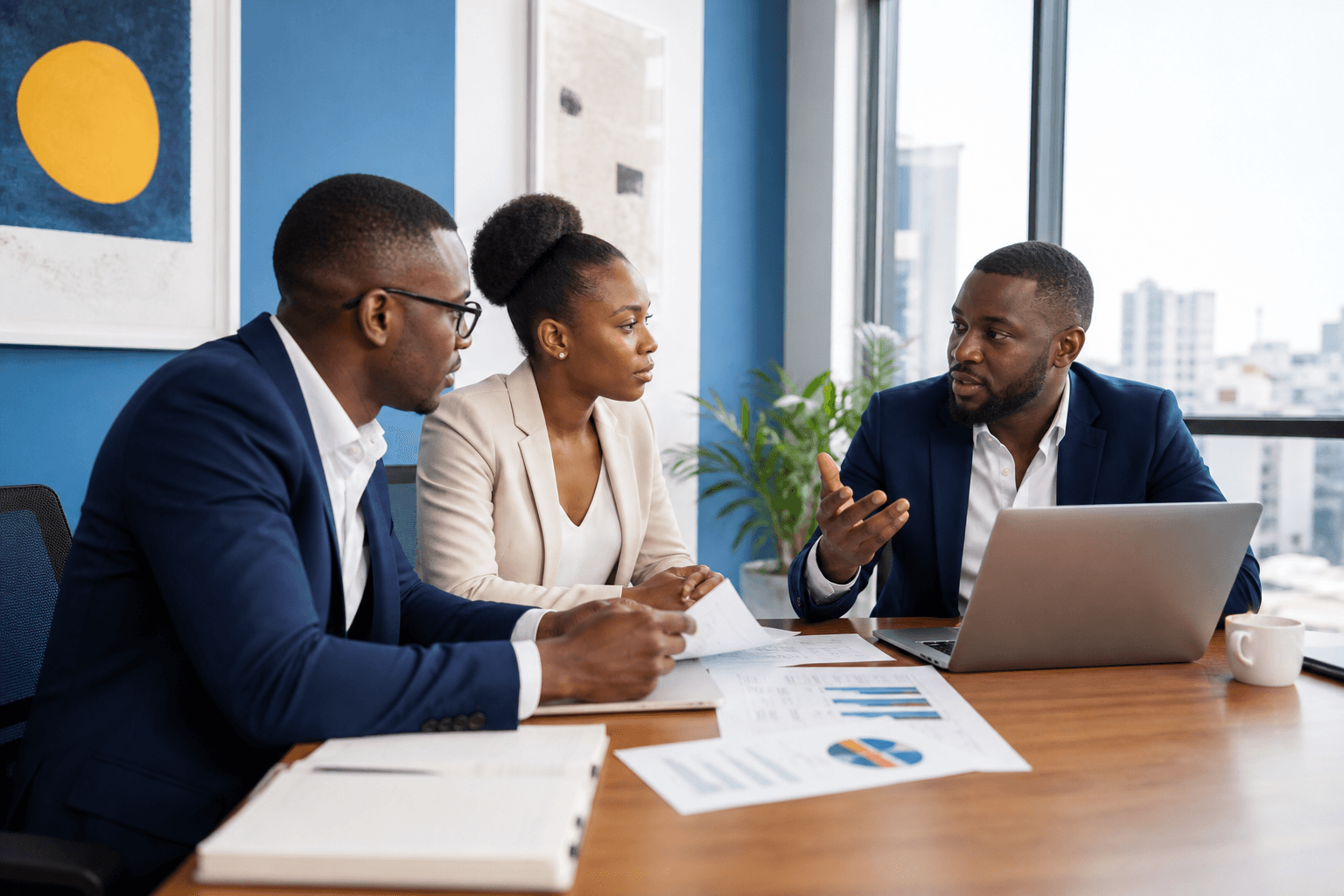 Réunion d’entrepreneurs congolais dans un bureau moderne
